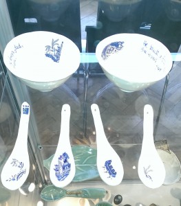 Willow Pattern Deconstructed, porcelain bowls and spoons, Jill Rutter 2015